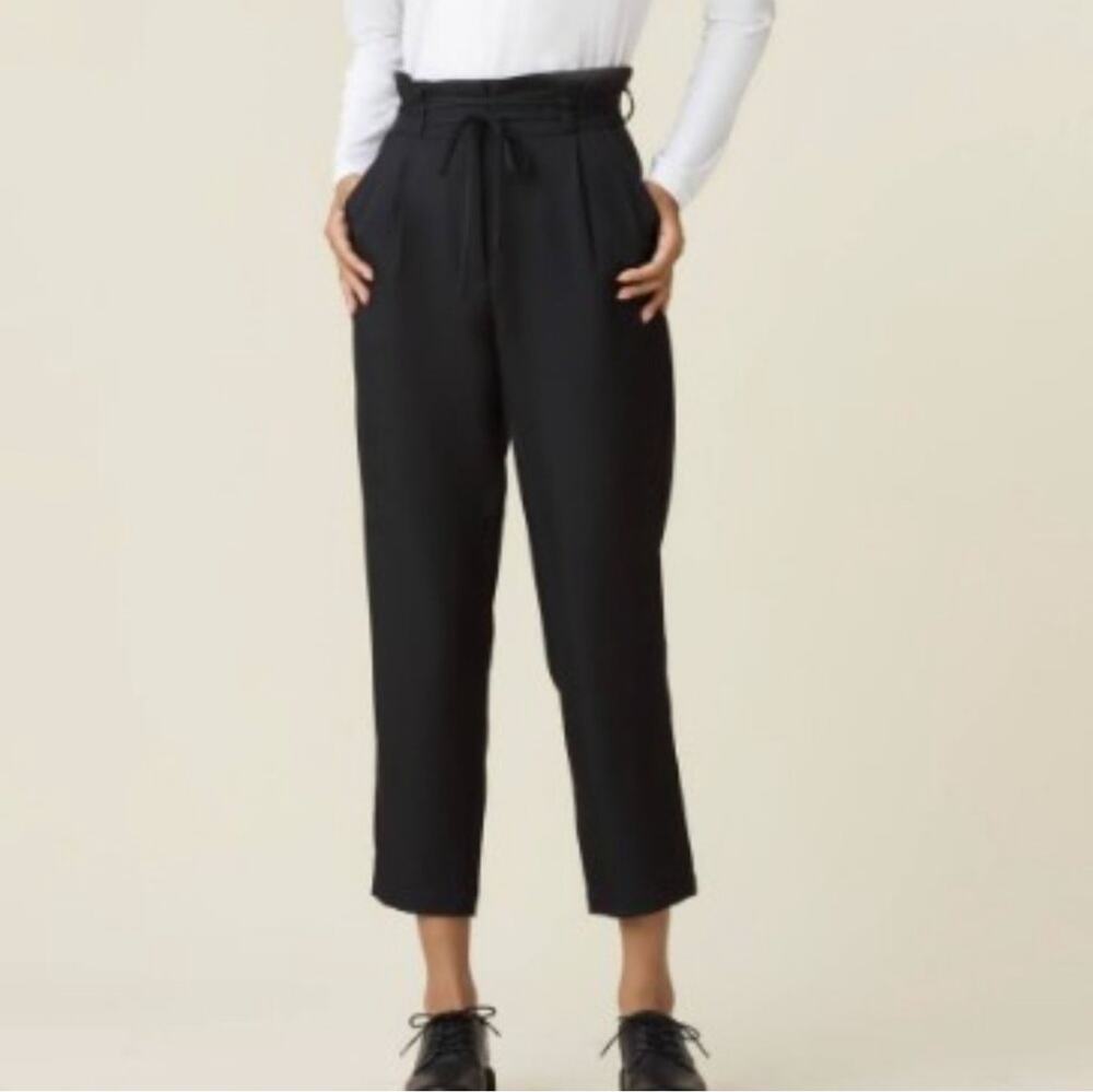 Vetta Pants Womens 6 Black Paperbag High Rise Tie Capsule Classic Modern Solid